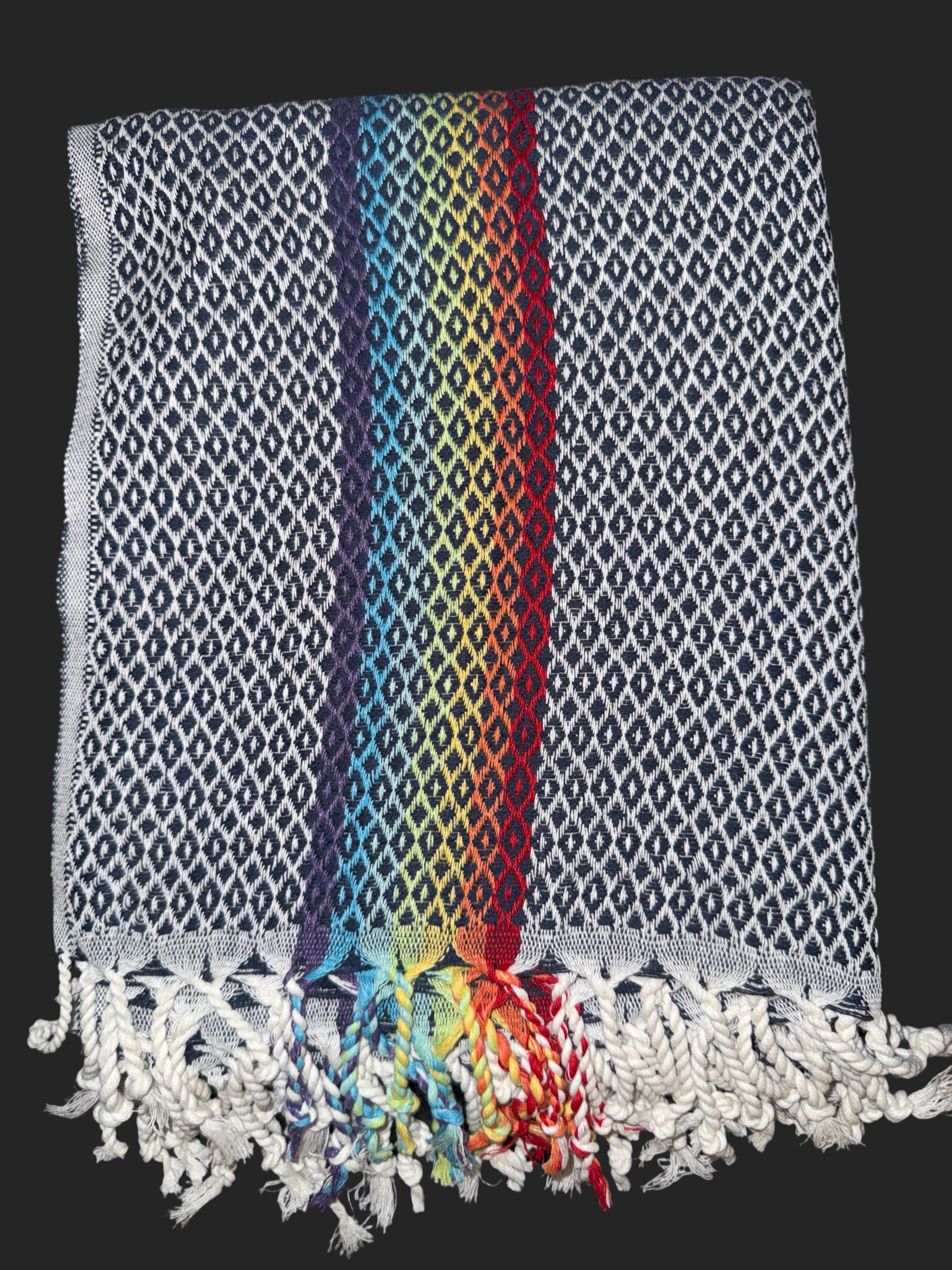 Coastal Rainbow Turkish Towel- Navy Indigo