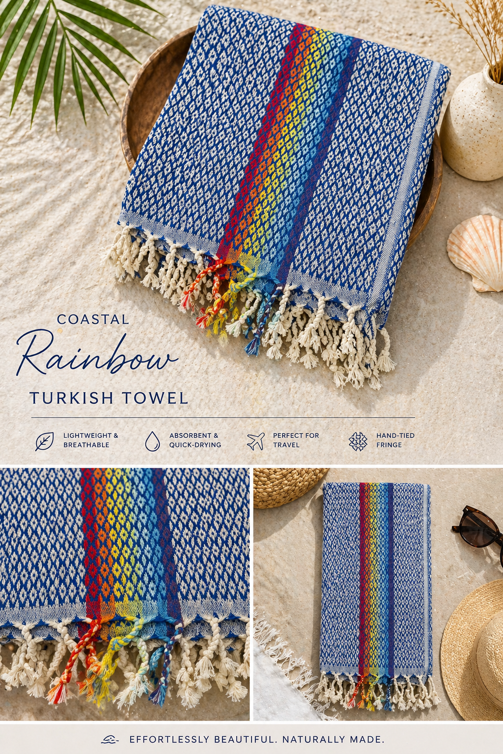 Coastal Rainbow Turkish Towel- OCEAN BLUE