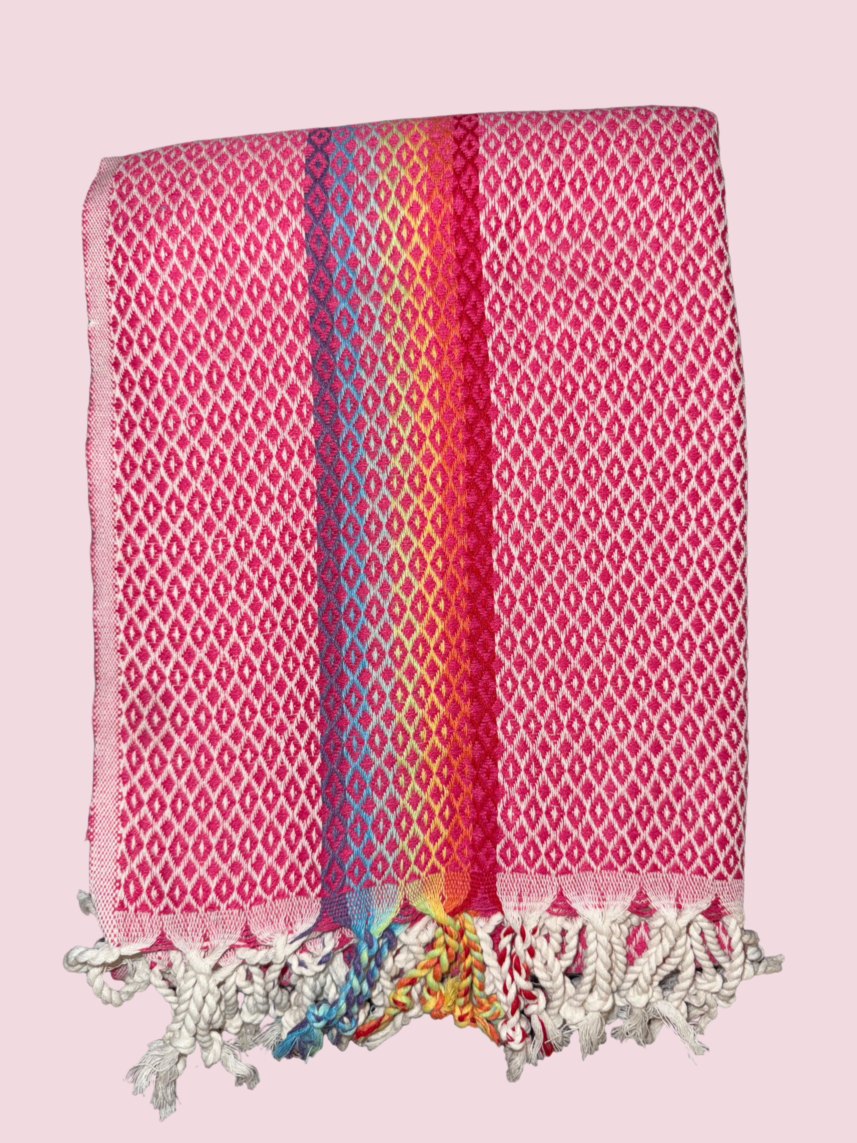 Coastal Rainbow Turkish Towel- Coral Pink
